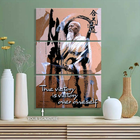 Aikido - 3 Piece Wall Art - AI033 - True Victory Is Victory Over Oneself - Morihei Ueshiba - Aikido Canvas