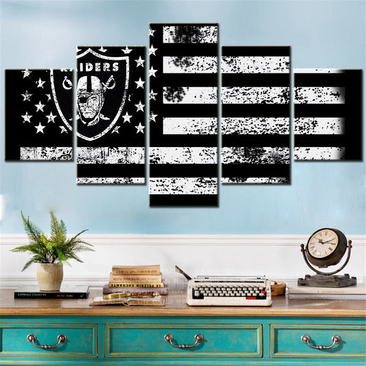 American Football - 5 Pieces Wall Art - AF5106 - Oakland Raiders American Flag - American Football Poster - American Football Canvas