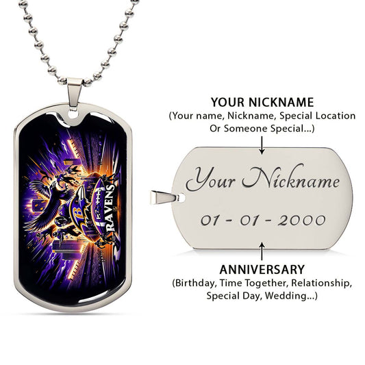 American Football Dog Tag Necklace - AFD001 - Baltimore Ravens - Super Bowl Spirit - NFL Teams - Military Ball Chain