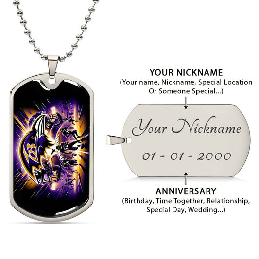 American Football - AFD002 - Baltimore Ravens NFL Team Football - American Football Dog Tag - Military Ball Chain - Luxury Dog Tag