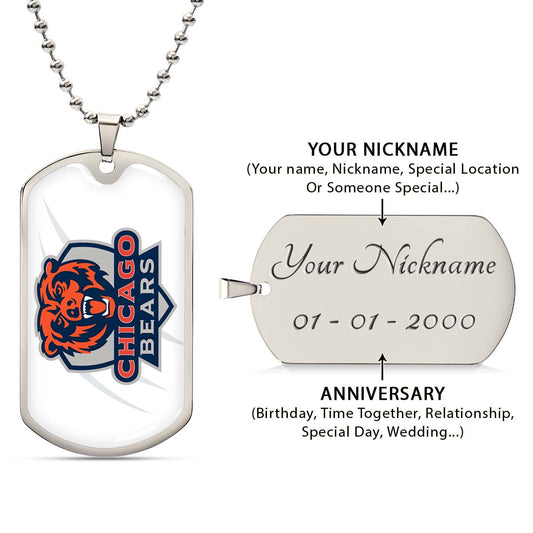 American Football Dog Tag Necklace - AFD005 - Chicago Bears - NFL Teams - Military Ball Chain