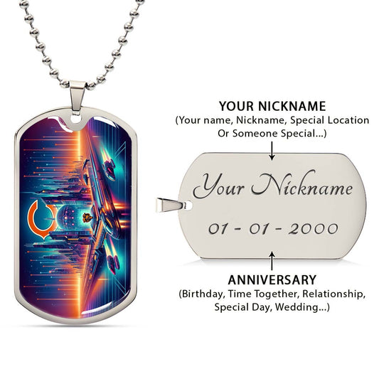 American Football Dog Tag Necklace - AFD006 - Chicago Bears Futuristic City - NFL Teams - Military Ball Chain