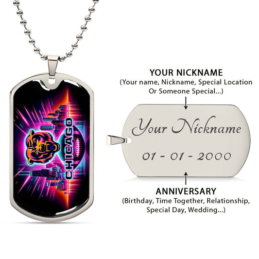 American Football Dog Tag Necklace - AFD007 - Chicago Bears - NFL Teams - Military Ball Chain