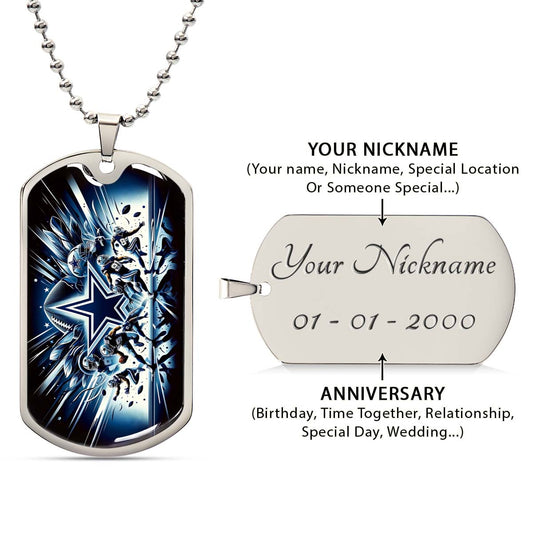 American Football Dog Tag Necklace - AFD008 - Dallas Cowboys - NFL Teams - Military Ball Chain