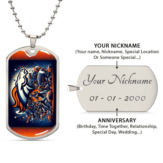 American Football Dog Tag Necklace - AFD010 - Denver Broncos NFL Super Bowl - Military Ball Chain