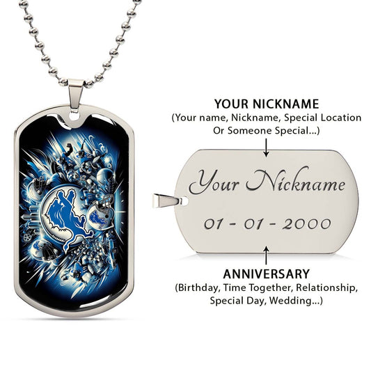 American Football Dog Tag Necklace - AFD015 - Detroit Lions NFL Super Bowl Spirit - Military Ball Chain