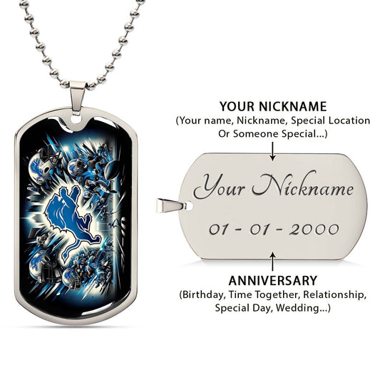 American Football Dog Tag Necklace - AFD016 - Detroit Lions NFL Super Bowl - Military Ball Chain