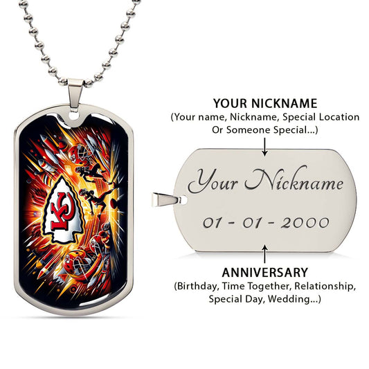 American Football Dog Tag Necklace - AFD017 - Kansas City Chiefs Super Bowl - NFL Teams - Military Ball Chain