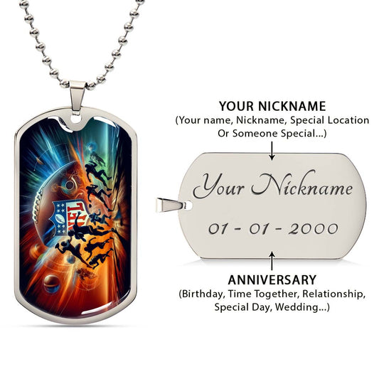 American Football Dog Tag Necklace - AFD018 - Dynamic NFL Super Bowl - Military Ball Chain
