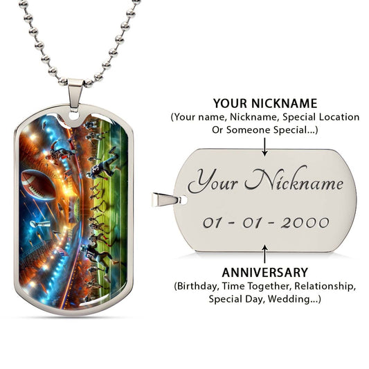 American Football - AFD019 - Dynamic NFL Super Bowl Action - American Football Dog Tag - Military Ball Chain - Luxury Dog Tag