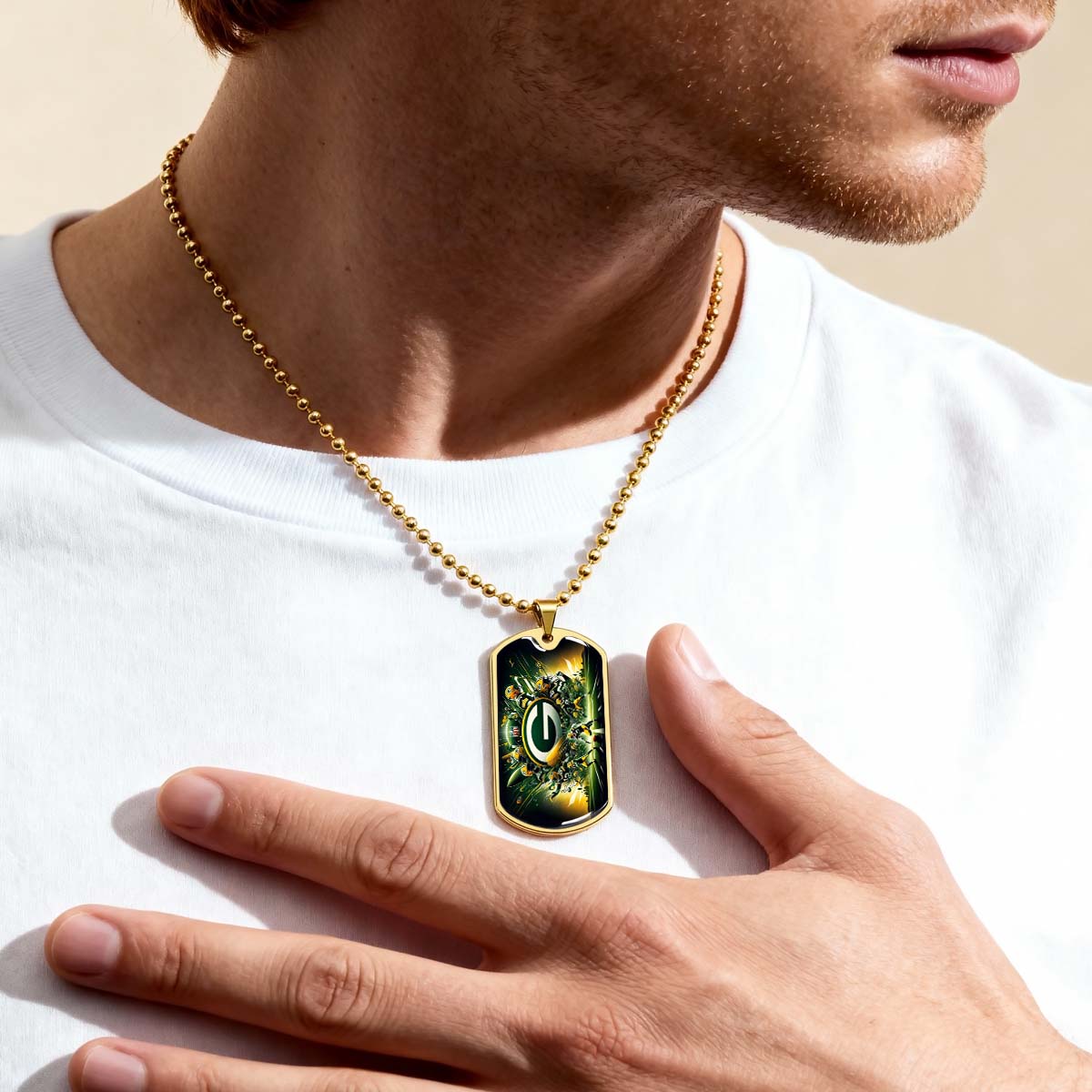 American Football Dog Tag Necklace - AFD021 - Green Bay Packers Football NFL Super Bowl - Military Ball Chain