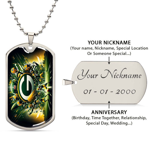 American Football Dog Tag Necklace - AFD021 - Green Bay Packers Football NFL Super Bowl - Military Ball Chain