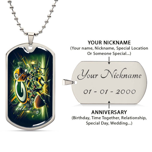 American Football Dog Tag Necklace - AFD023 - Green Bay Packers NFL Super Bowl Spirit - Military Ball Chain