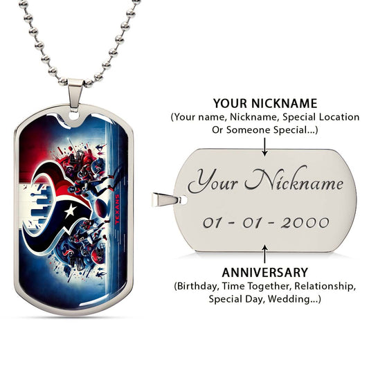 American Football Dog Tag Necklace - AFD025 - Houston Texans NFL Super Bowl Spirit - Military Ball Chain