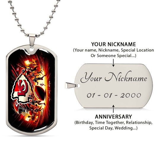 American Football Dog Tag Necklace - AFD026 - Kansas City Chiefs Super Bowl - NFL Teams - Military Ball Chain