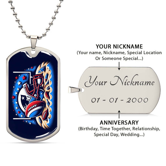 American Football Dog Tag Necklace - AFD027 - New England Patriots - Ultimate Football Pride - NFL Teams - Military Ball Chain