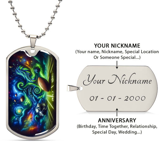 American Football Dog Tag Necklace - AFD044 - Seattle Seahawks Cosmic Touchdown - NFL Teams - Military Ball Chain