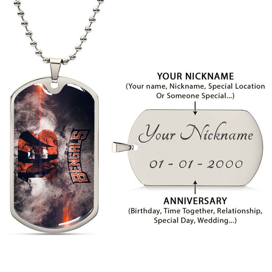 American Football Dog Tag Necklace - AFD058 - Cincinnati Bengals - NFL Teams - Military Ball Chain