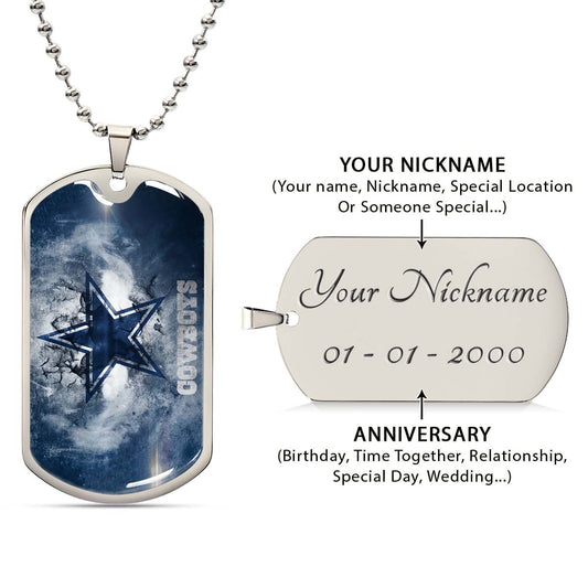 American Football Dog Tag Necklace - AFD060 - Dallas Cowboys - NFL Teams - Military Ball Chain