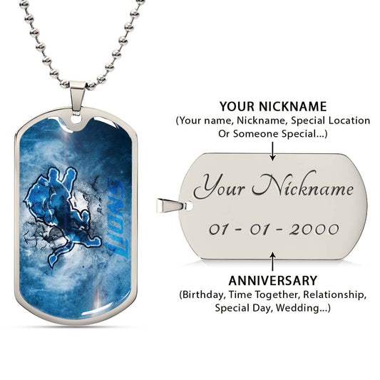 American Football Dog Tag Necklace - AFD062 - Detroit Lions - NFL Teams - Military Ball Chain