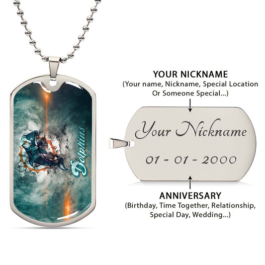 American Football Dog Tag Necklace - AFD068 - Miami Dolphins - NFL Teams - Military Ball Chain
