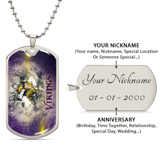 American Football Dog Tag Necklace - AFD069 - Minnesota Vikings - NFL Teams - Military Ball Chain