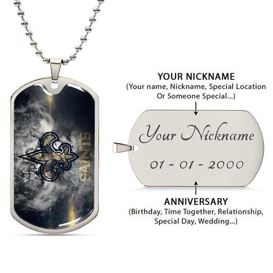 American Football Dog Tag Necklace - AFD071 - New Orleans Saints - NFL Teams - Military Ball Chain