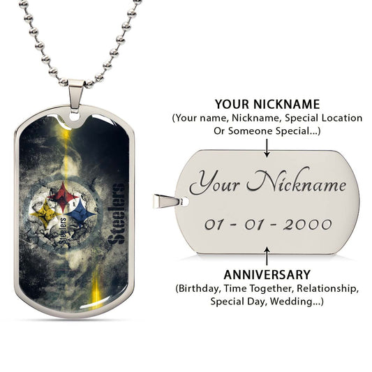 American Football Dog Tag Necklace - AFD076 - Pittsburgh Steelers - NFL Teams - Military Ball Chain
