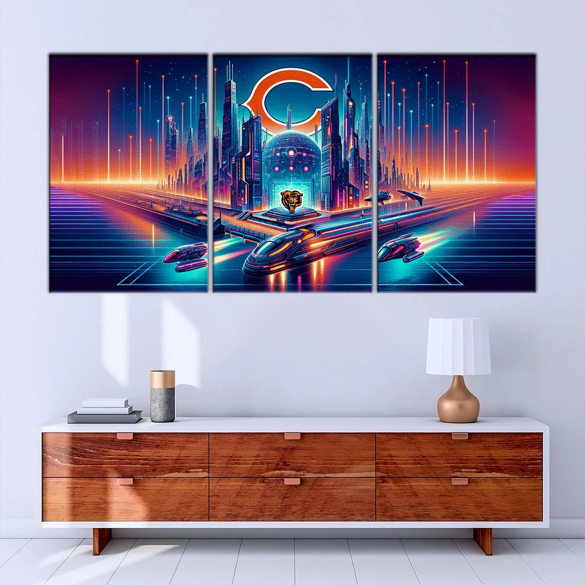 American Football Canvas Wall Art - AF5170 - Chicago Bears - Futuristic City - NFL Teams