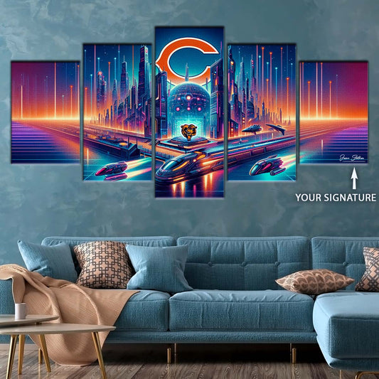 American Football Canvas Wall Art - AF5170 - Chicago Bears - Futuristic City - NFL Teams
