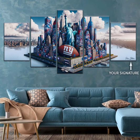 American Football Canvas Wall Art - AF5204 - New York Giants - Themed Manhattan Skyline - NFL Teams