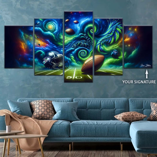 American Football Canvas Wall Art - AF5219 - Seattle Seahawks - Cosmic Touchdown - NFL Teams