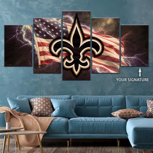 American Football Canvas Wall Art - AF5227 - New Orleans Saints - American Flag - NFL Teams