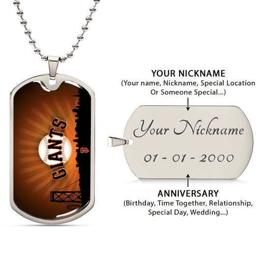 Baseball Dog Tag Necklace - BBD001 - San Francisco Giants Sports - Military Ball Chain