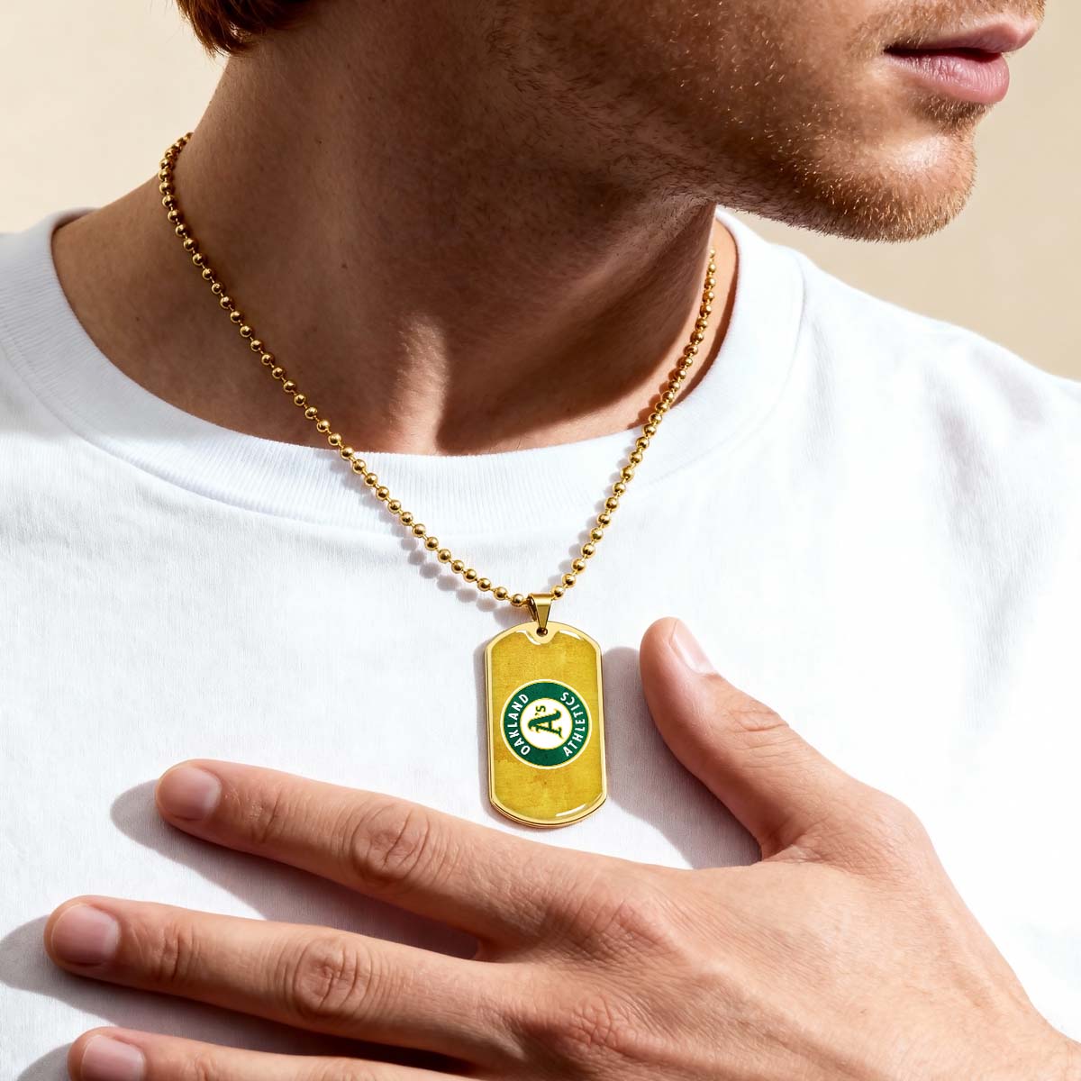 Baseball Dog Tag Necklace - BBD006 - Oakland Athletics Sports - Military Ball Chain