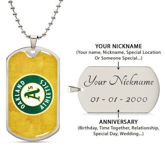 Baseball Dog Tag Necklace - BBD006 - Oakland Athletics Sports - Military Ball Chain