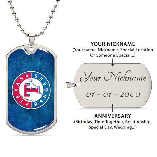 Baseball Dog Tag Necklace - BBD007 - Texas Rangers Sports - Military Ball Chain