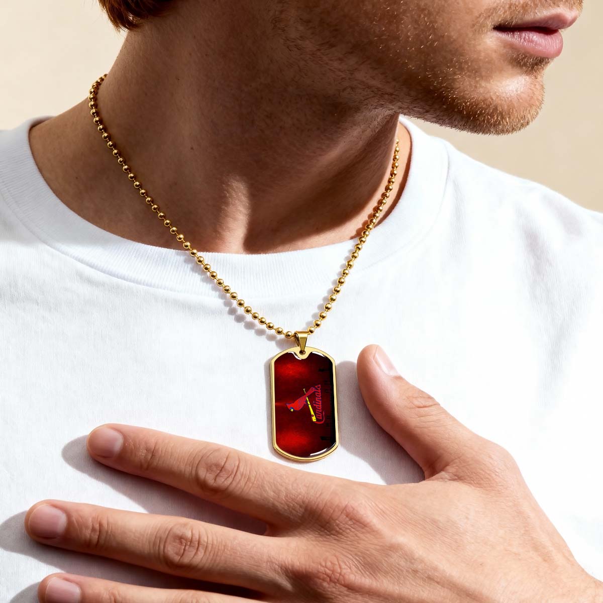 Baseball Dog Tag Necklace - BBD011 - Cardinals - Military Ball Chain
