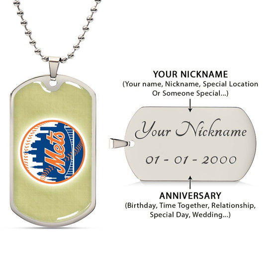 Baseball Dog Tag Necklace - BBD013 - New York Mets - Military Ball Chain
