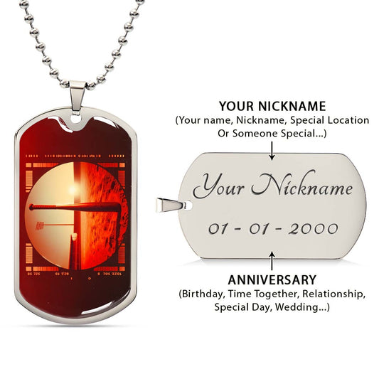 Baseball Dog Tag Necklace - BBD017 - Sunset Baseball Bat - Military Ball Chain