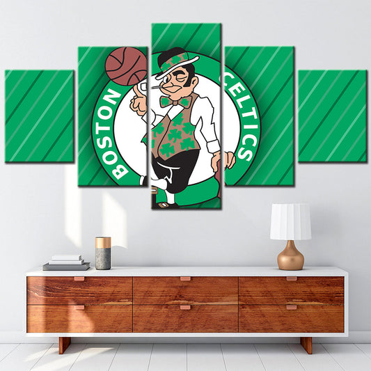 Basketball - 5 Pieces Wall Art - BK5008 - Boston Celtics - Lucky the Leprechaun - Basketball Poster - Basketball Canvas
