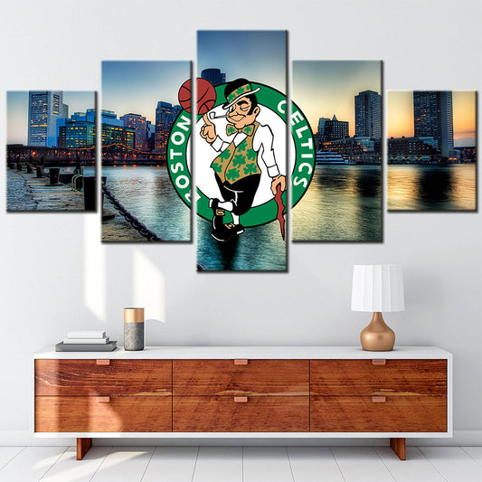 Basketball Canvas Wall Art - BK5010 - Boston Celtics Team Bas - Lucky the Leprechaun