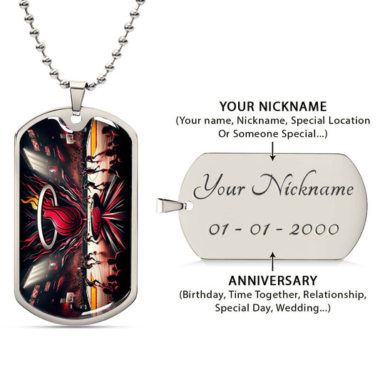 Basketball Dog Tag Necklace - BKD004 - Miami Heat Basketball - Military Ball Chain