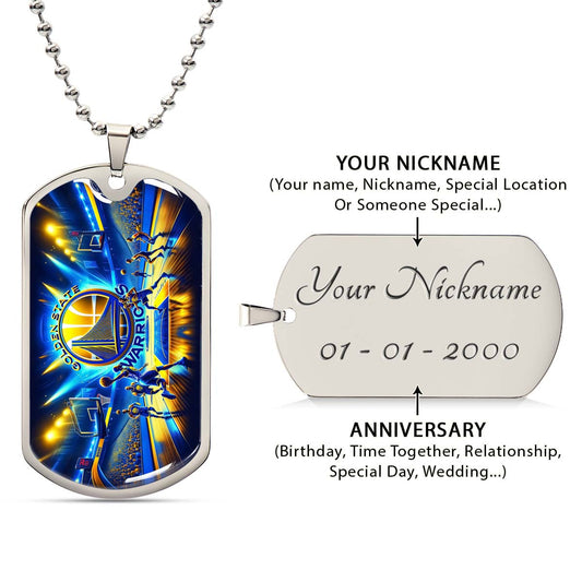 Basketball Dog Tag Necklace - BKD007 - Golden State Warriors - Military Ball Chain
