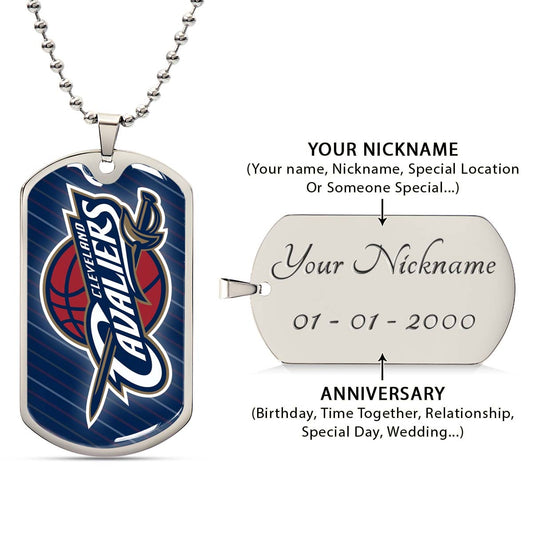 Basketball Dog Tag Necklace - BKD009 - Cleveland Cavaliers - Military Ball Chain