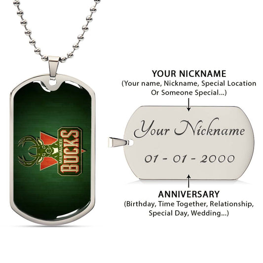 Basketball Dog Tag Necklace - BKD013 - Milwaukee Bucks Sports - Military Ball Chain