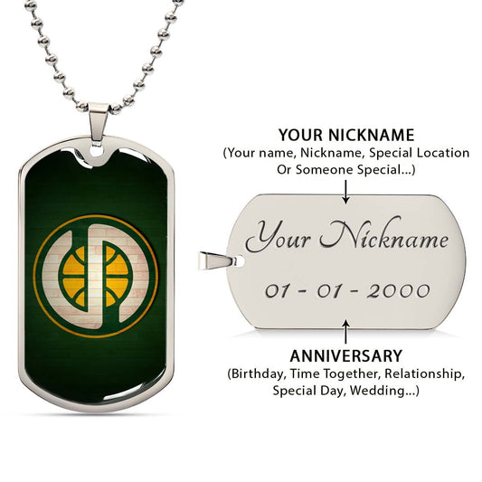 Basketball Dog Tag Necklace - BKD017 - Seattle Supersonics Sports - Military Ball Chain