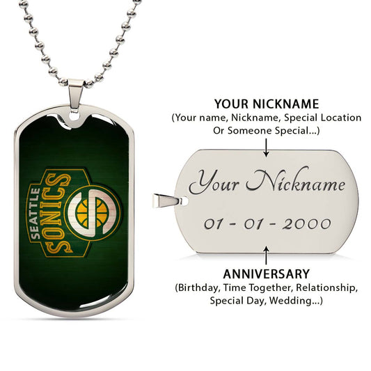Basketball Dog Tag Necklace - BKD018 - Seattle Supersonics Sports - Military Ball Chain