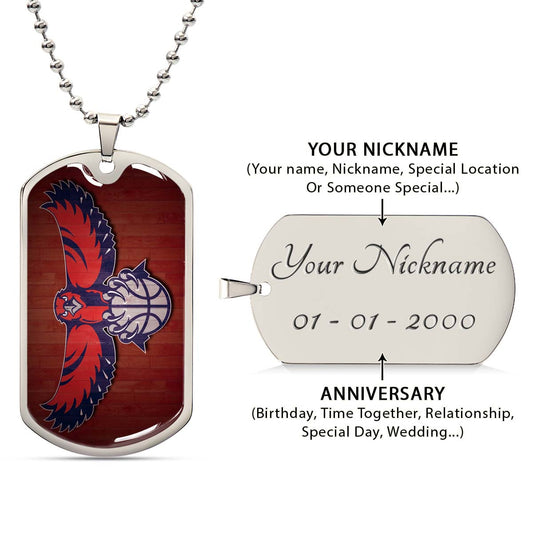 Basketball Dog Tag Necklace - BKD022 - Atlanta Hawks Sports - Military Ball Chain