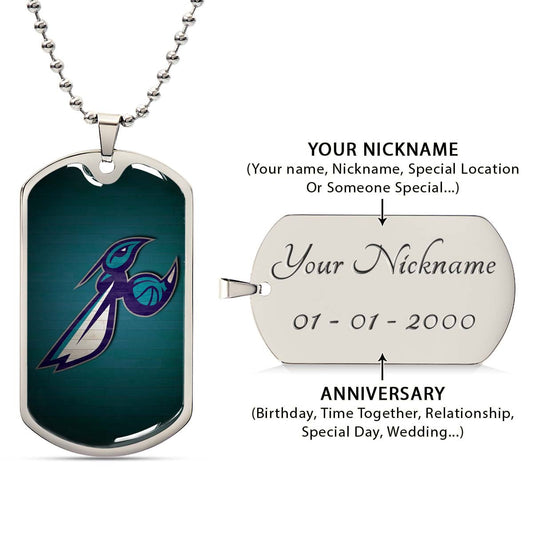 Basketball Dog Tag Necklace - BKD024 - Charlotte Hornets Sports - Military Ball Chain